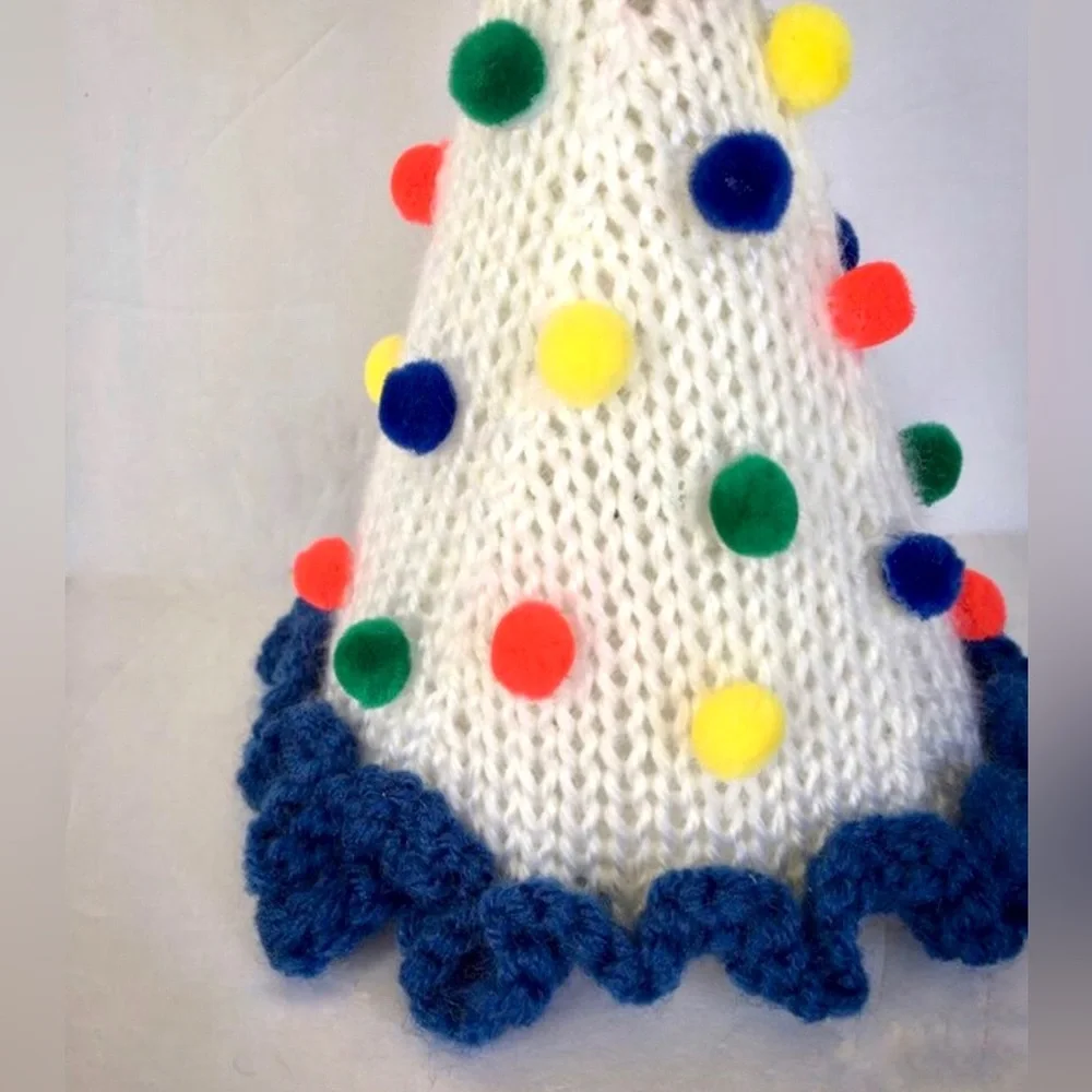 NWT Hand Knit Party Hat in Primary Colors with Neck Tie size Fits Most